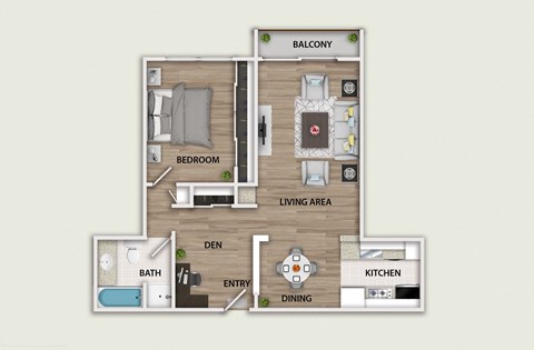 Floor plan for 1 bed, 1 bath, 948 sqft